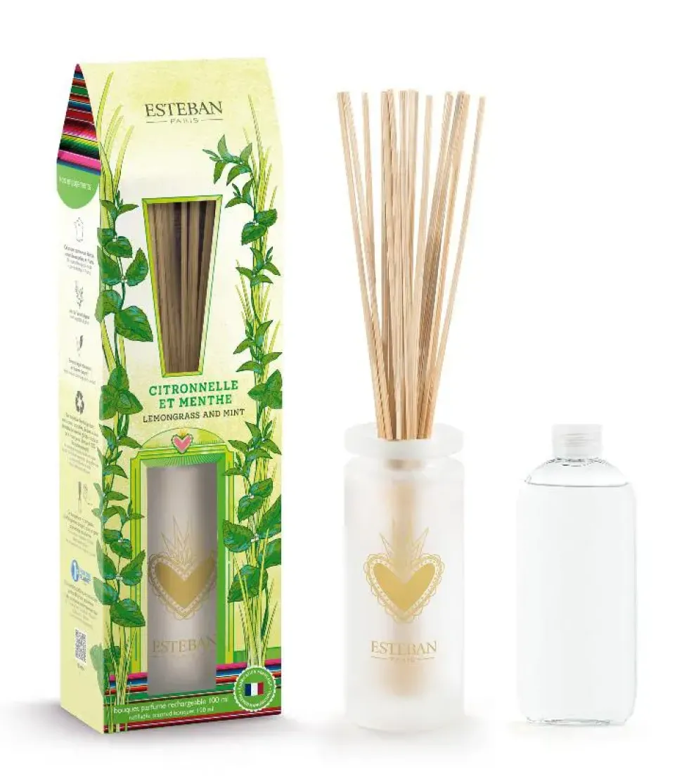 Bouquet parfumé avec sa recharge senteur citronnelle et menthe Esteban - 100 ml