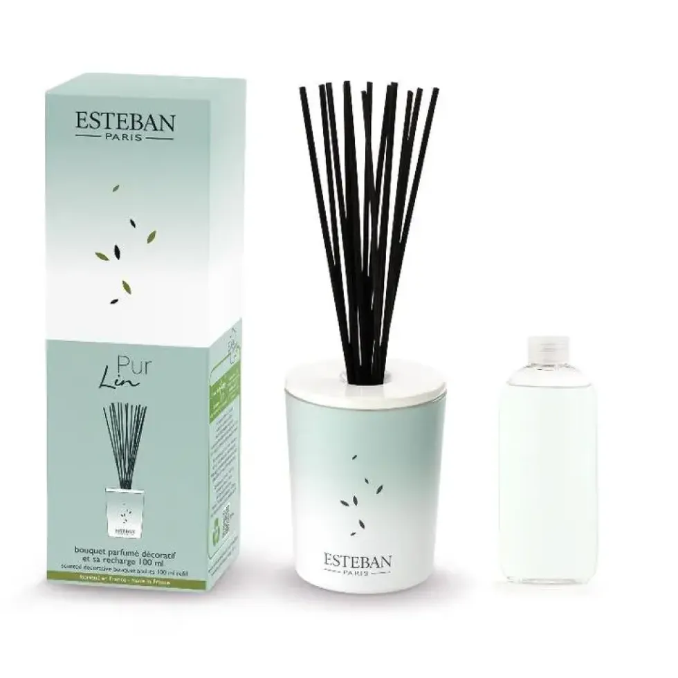 Bouquet parfumé déco et sa recharge Pur Lin - 100 ml Esteban - 100 ml