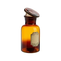 Bouteille déco style herboristerie en verre fumé ocre - Ø 8,5 x H 16,5 cm