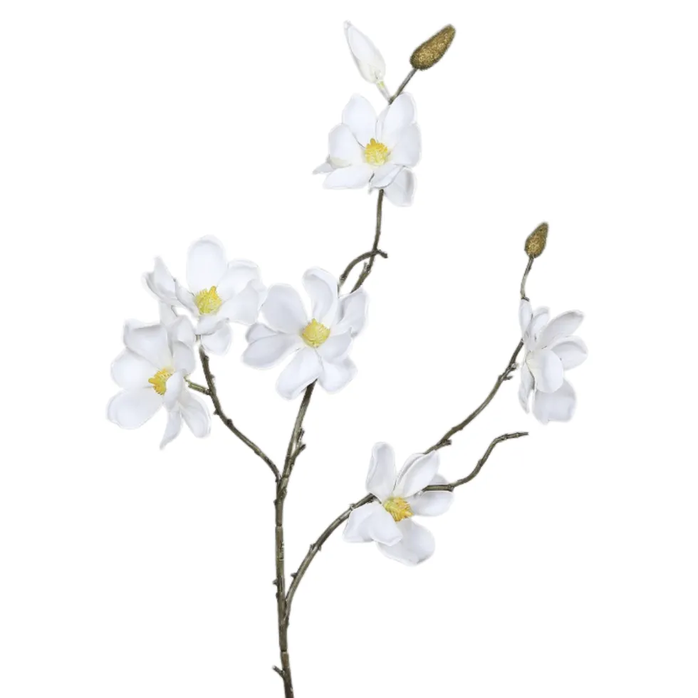 Branche de magnolia artificiel crème à 6 fleurs - 82 cm