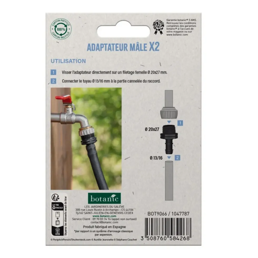 2 Branchements cannelés mâle 20 x 27 mm botanic® - Arrosage goutte à goutte