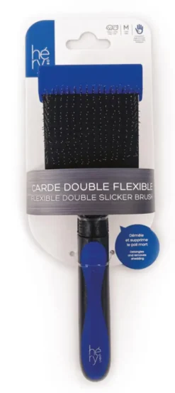 Brosse pour chien sensible coloris multicolore carde double flexible Héry - Taille M