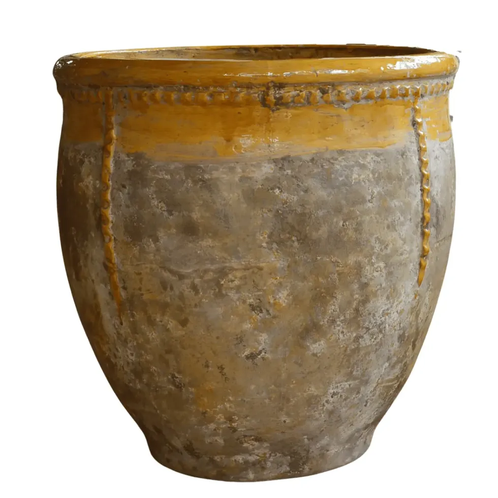 Bugadier à col émaillé jaune en terre cuite émaillée H 57 x Ø 57 cm