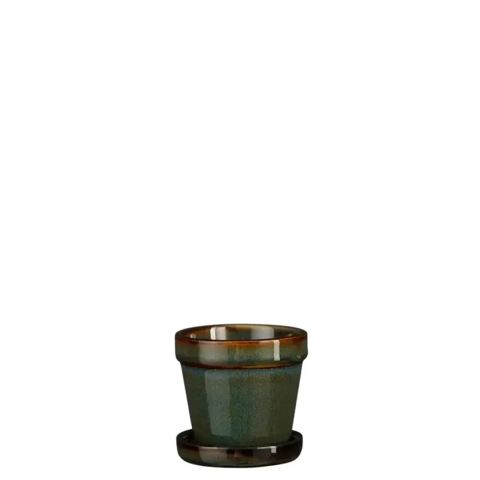 Cache-pot Clint coloris vert en céramique - 7,5 x Ø 7,5 cm