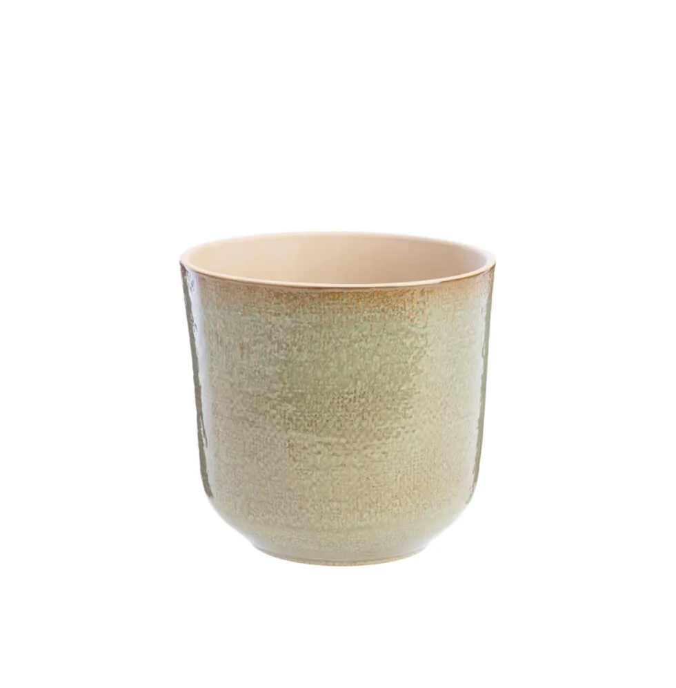 Cache-pot coloris vert en céramique Sandstone - 25 x 23 cm