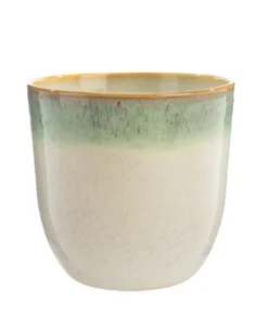 Cache-pot en céramique crème à bord vert Basalt - Ø 18,5 x H 17 cm