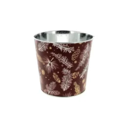Cache pot en métal rouge à motifs Pin - Ø 13,5 x H 12 cm