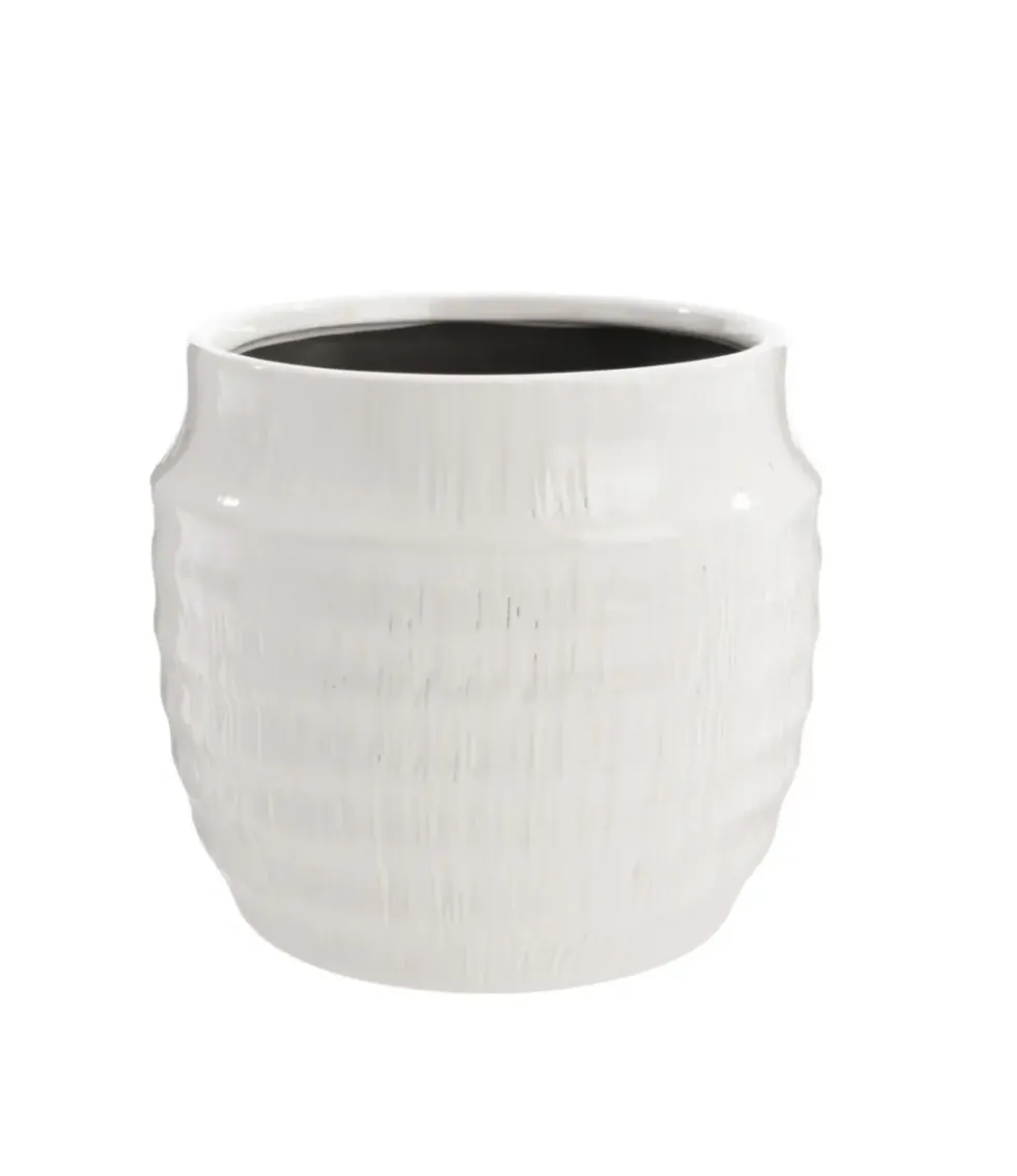 Cache-pot Linea coloris blanc en céramique - 17 x 17 x 15,5 cm