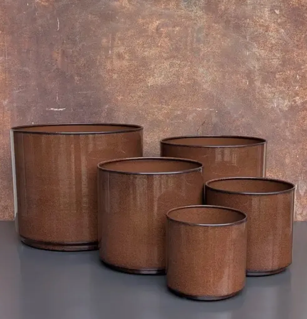 Cache-pot Looma coloris marron en zinc taille XL - Ø 36 x 32 cm