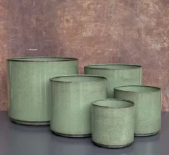Cache-pot Looma coloris vert en zinc taille M - Ø 25 x 24 cm