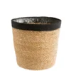Cache-pot vannerie naturelle avec rebord noir coloris beige - 20,5 x 19,5 x 16 cm
