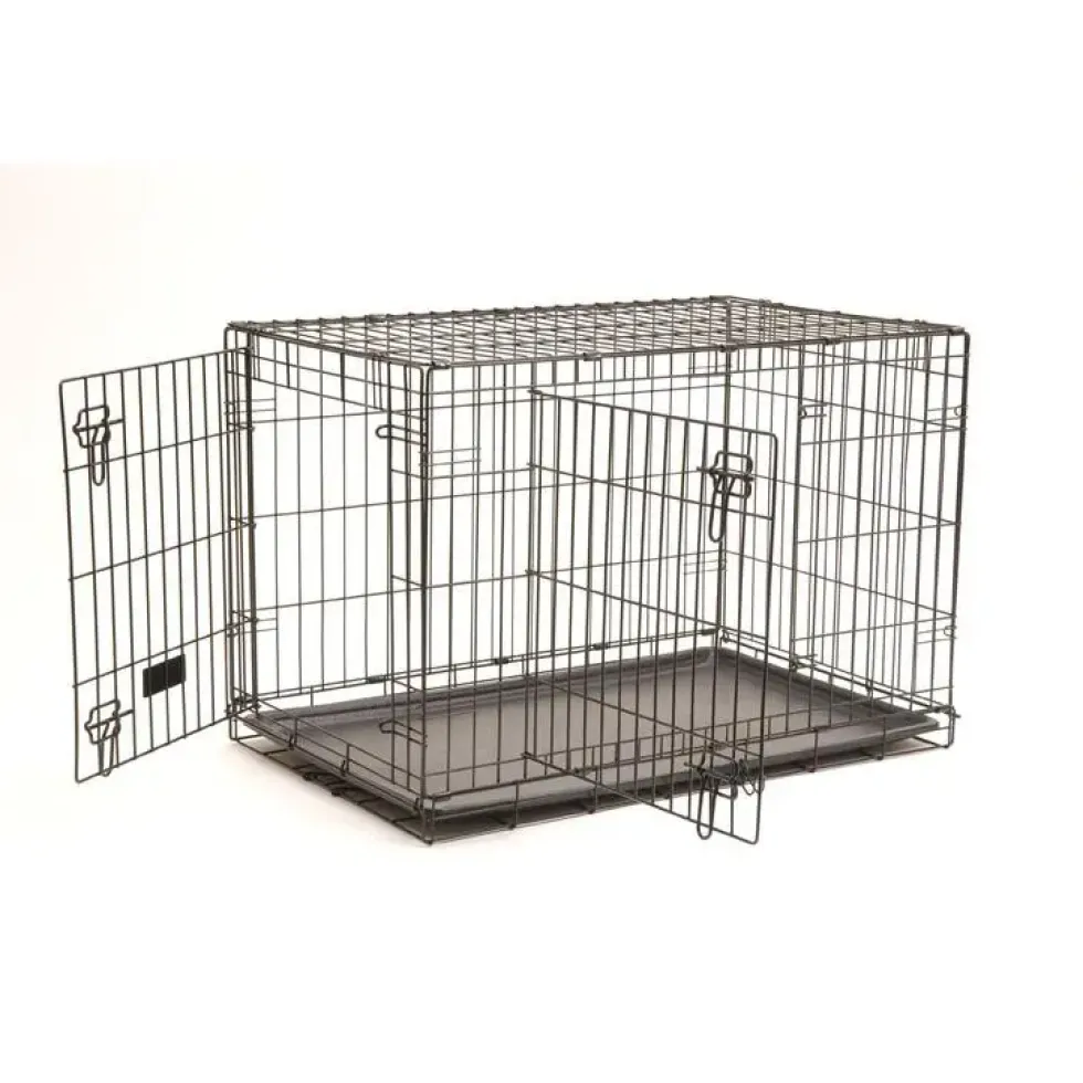 Cage d'éducation noire pour chien et chiot avec 2 portes - 76 x 48 x 53 cm