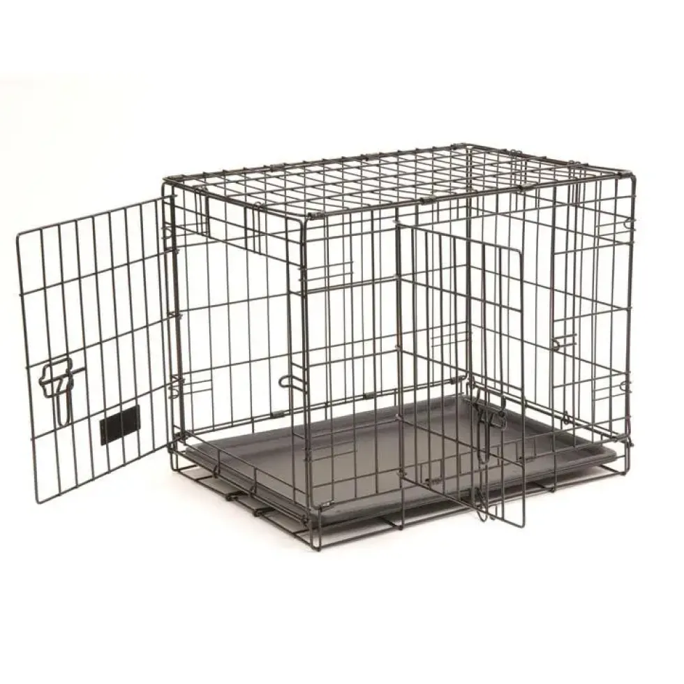 Cage d'éducation noire pour chien et chiot avec 2 portes - 61 x 45 x 48 cm