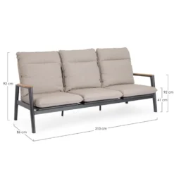 Canapé d'extérieur en aluminium et teck coloris beige Miguel - 213 x 86 x 92 cm