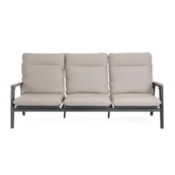 Canapé d'extérieur en aluminium et teck coloris beige Miguel - 213 x 86 x 92 cm