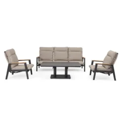 Canapé d'extérieur en aluminium et teck coloris beige Miguel - 213 x 86 x 92 cm