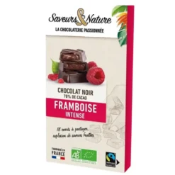 18 carrés fourrés framboise enrobés de chocolat noir bio Saveurs et Nature - 80 g