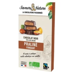 18 carrés fourrés praliné enrobés de chocolat noir bio Saveurs et Nature - 80 g