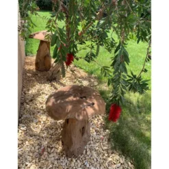 Champignon pour décoration extérieure coloris bois en teck - 30 cm