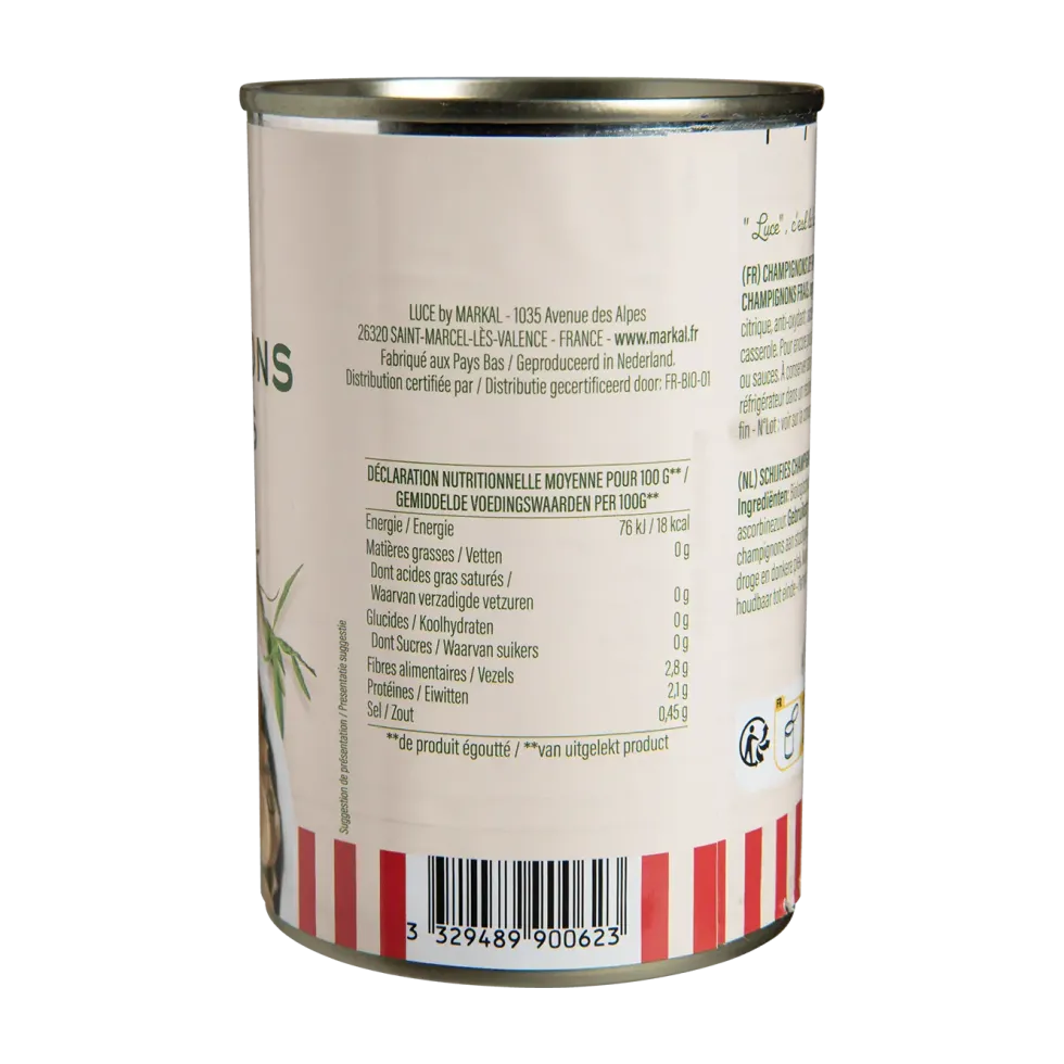 Champignons de Paris émincés bio Luce - 400 g