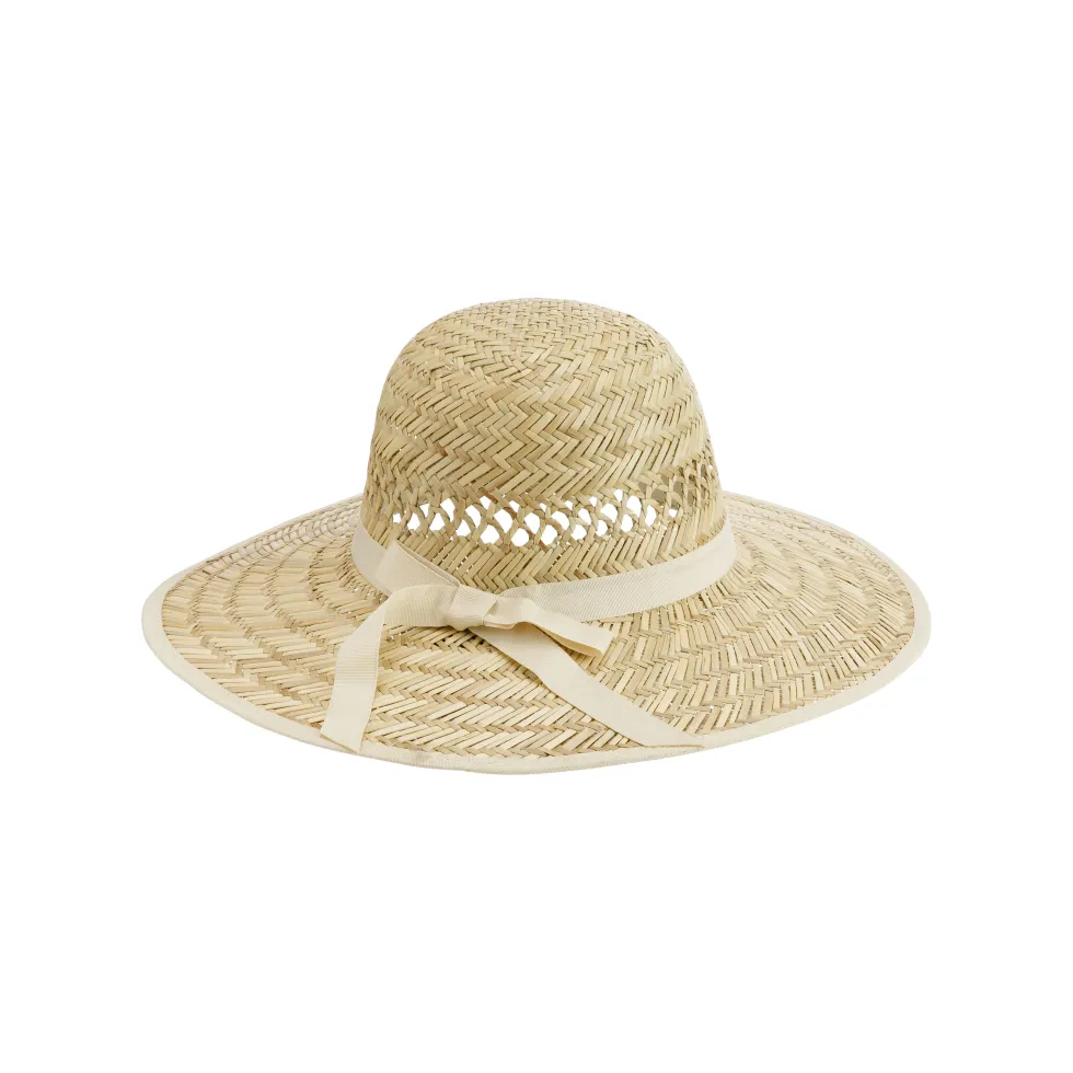 Chapeau de paille beige à ruban vert Instant Nature Brigitte