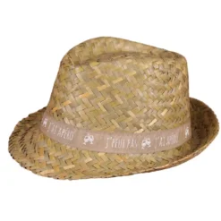 Chapeau en paille naturelle avec bandeau beige/blanc Ernest - 29 x 26 x 12 cm