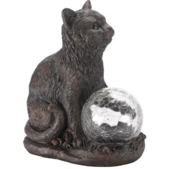Chat en résine avec globe en verre à LED solaire couleur changeante Smart Garden - 19,5 x 10,5 x 16,5 cm