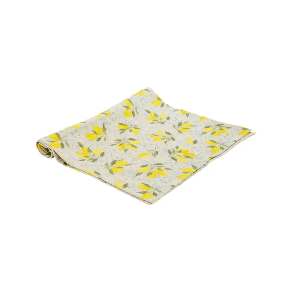 Chemin de table en coton bleu denim avec décor citrons jaunes Amalfi - 50 x 150 cm