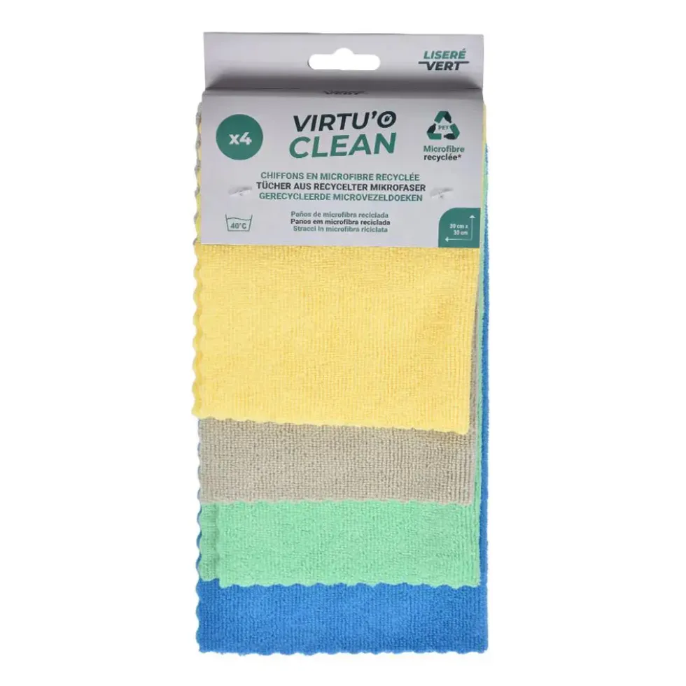Chiffons en microfibre recyclée coloris multicolore Liseré Vert - x 4