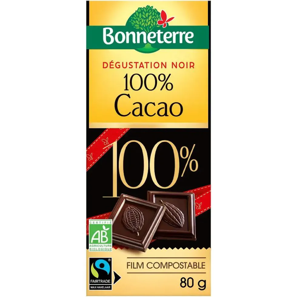 Chocolat Dégustation noir 100 % en tablette de 80 g