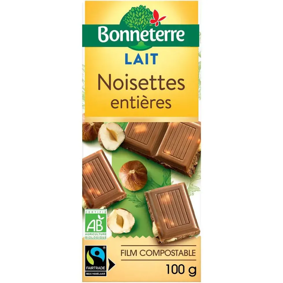 Chocolat lait noisettes entieres 100 g