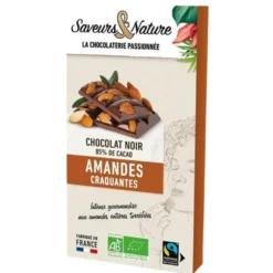 Chocolat noir 85% amandes entières bio Saveurs et Nature - 100 g