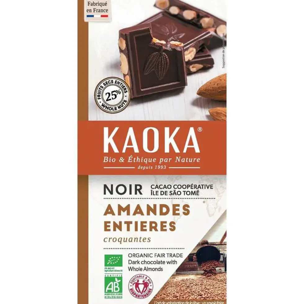 Chocolat noir aux amandes entières bio - 180 g