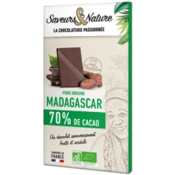 Chocolat noir 70% origine Madagascar bio Saveurs et Nature - 80 g