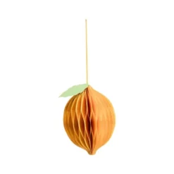 Citron décoratif à suspendre en papier jaune grand modèle - Ø 11 x H 17 cm