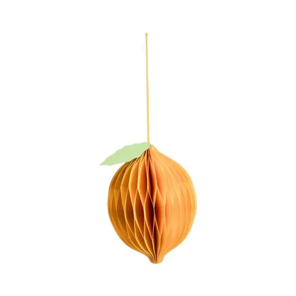 Citron décoratif à suspendre en papier jaune grand modèle - Ø 11 x H 17 cm