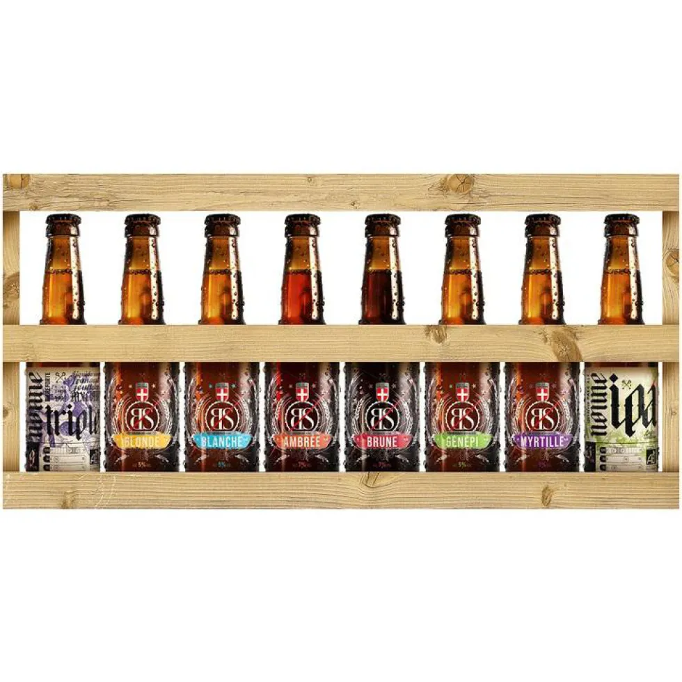 Coffret bois 8 bières bio Brasseur Savoyard - 33 cl