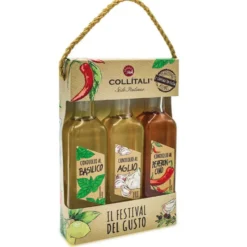 Coffret de 3 huiles d’olive aromatisées basilic, ail, piment Collitali - les 3 bouteilles