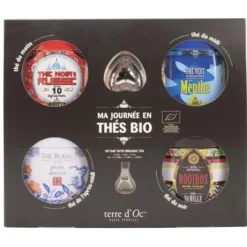 Coffret 4 thés de la journée bio et cuillère filtre à thé en métal Terre d'Oc - 373 g