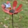 Colibri en vol sur lotus sur tuteur coloris multicolore en métal recyclé - 110 cm