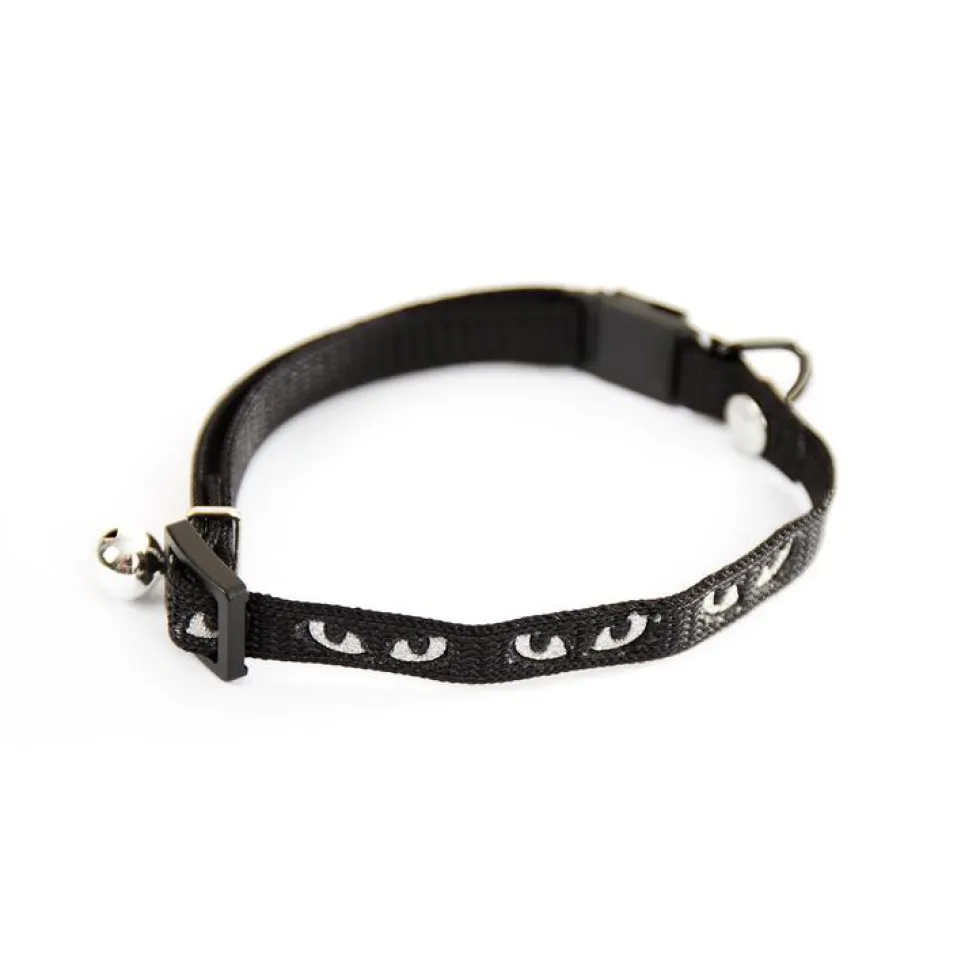 Collier Argent pour chat noir motif yeux de chat