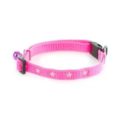 Collier Argent pour chat rose motif étoiles