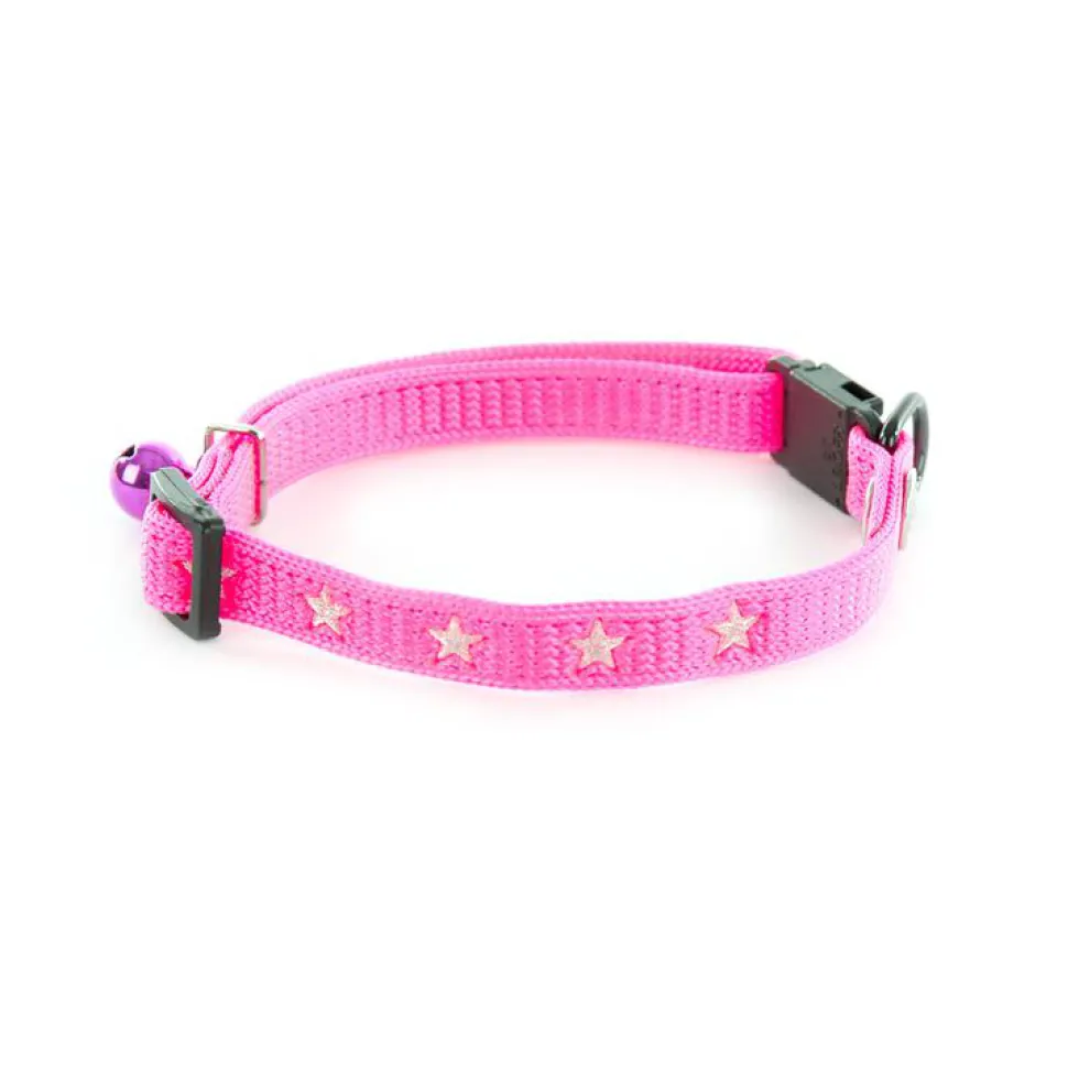 Collier Argent pour chat rose motif étoiles