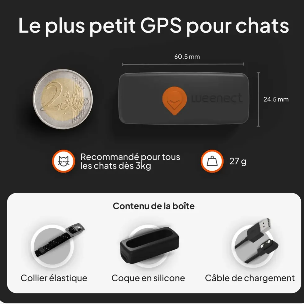 Collier GPS pour chat coloris noir Weenect