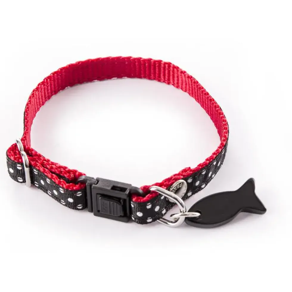 Collier pour chat noir à pois blancs