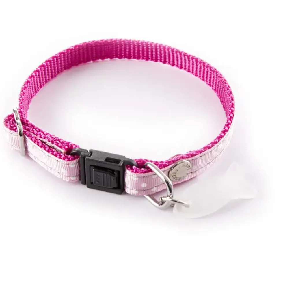 Collier pour chat rose à pois blancs