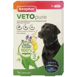 Collier répulsif antiparasitaire réfléchissant pour le chien de grande taille coloris noir VETOpure Beaphar – 65 cm