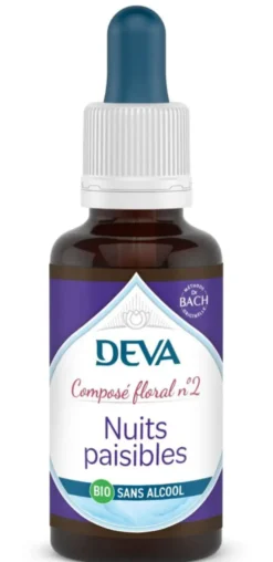 Complément alimentaire composé floral nuits paisibles bio sans alcool Deva - flacon compte-goutte 30 ml