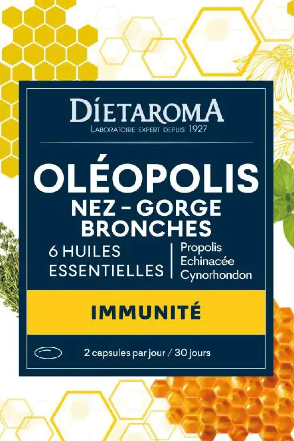 Complément alimentaire propolis, échinacée, cyrnorhondon Oleopolis nez gorge bronches Dietaroma - 60 capsules