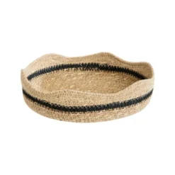 Corbeille bicolore à bord vague en osier naturel/brun moyen modèle - 23 x 23 x 7 cm